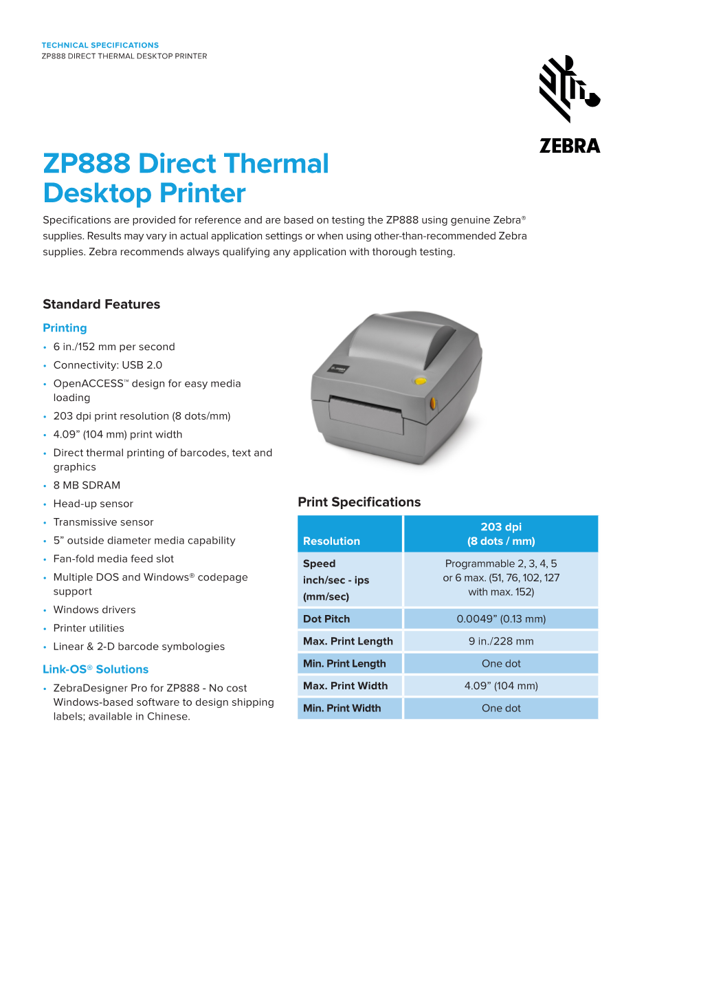 ZP888 Tech Specs