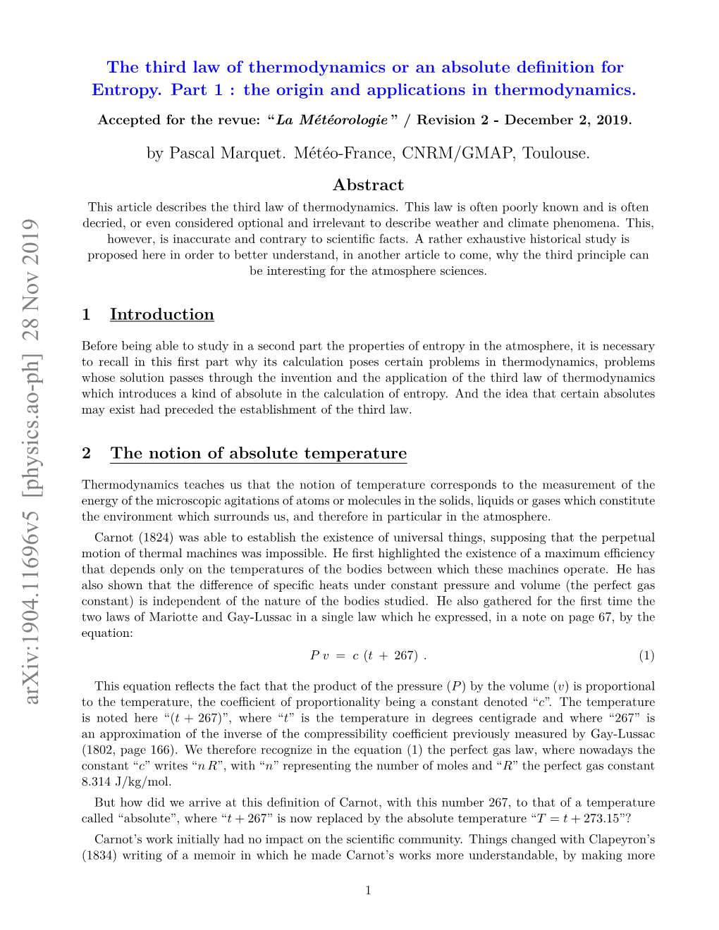 The Third Law of Thermodynamics Or an Absolute Definition for Entropy. Part