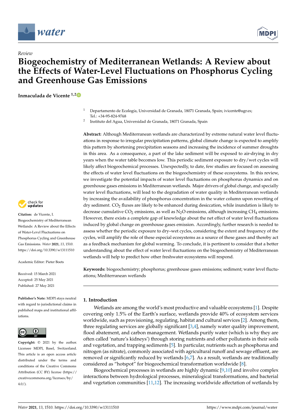 Biogeochemistry of Mediterranean Wetlands: a Review About the Effects of Water-Level Fluctuations on Phosphorus Cycling and Greenhouse Gas Emissions