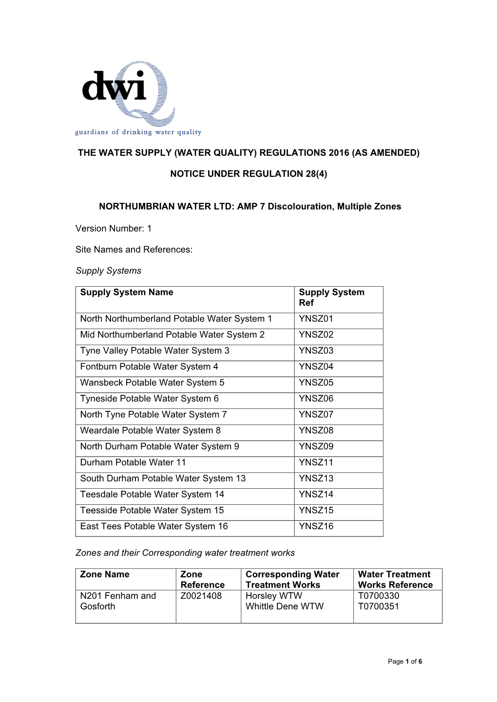 Water Quality) Regulations 2016 (As Amended)