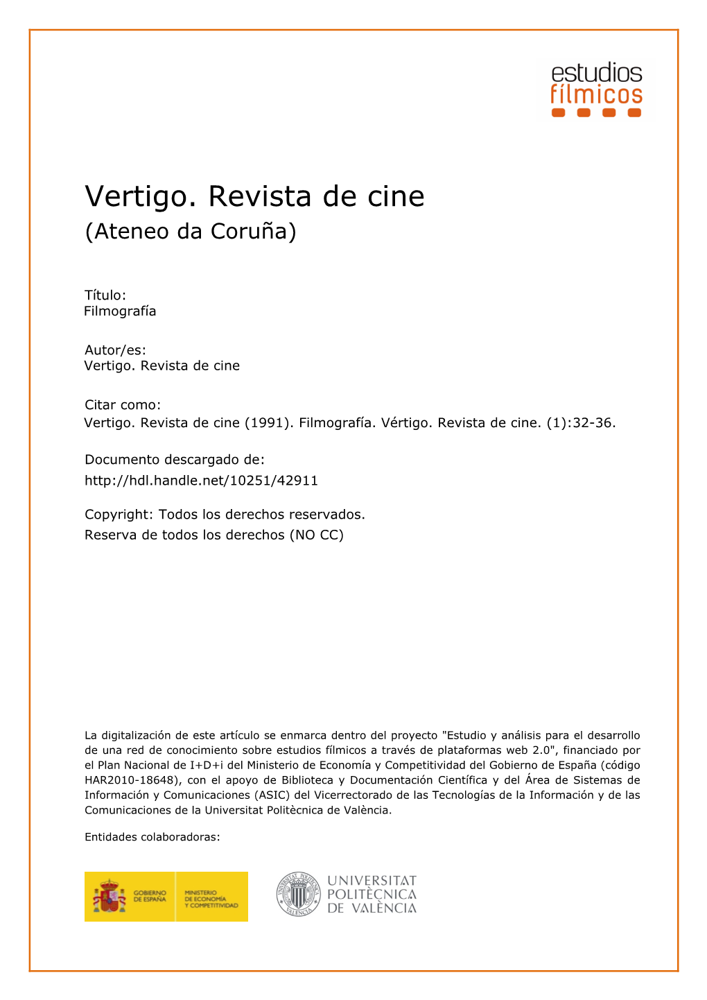 Vertigo. Revista De Cine (Ateneo Da Coruña)