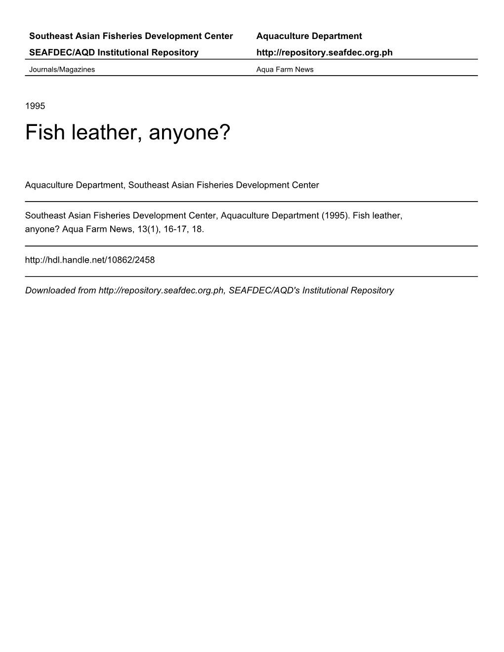 Fish Leather, Anyone?