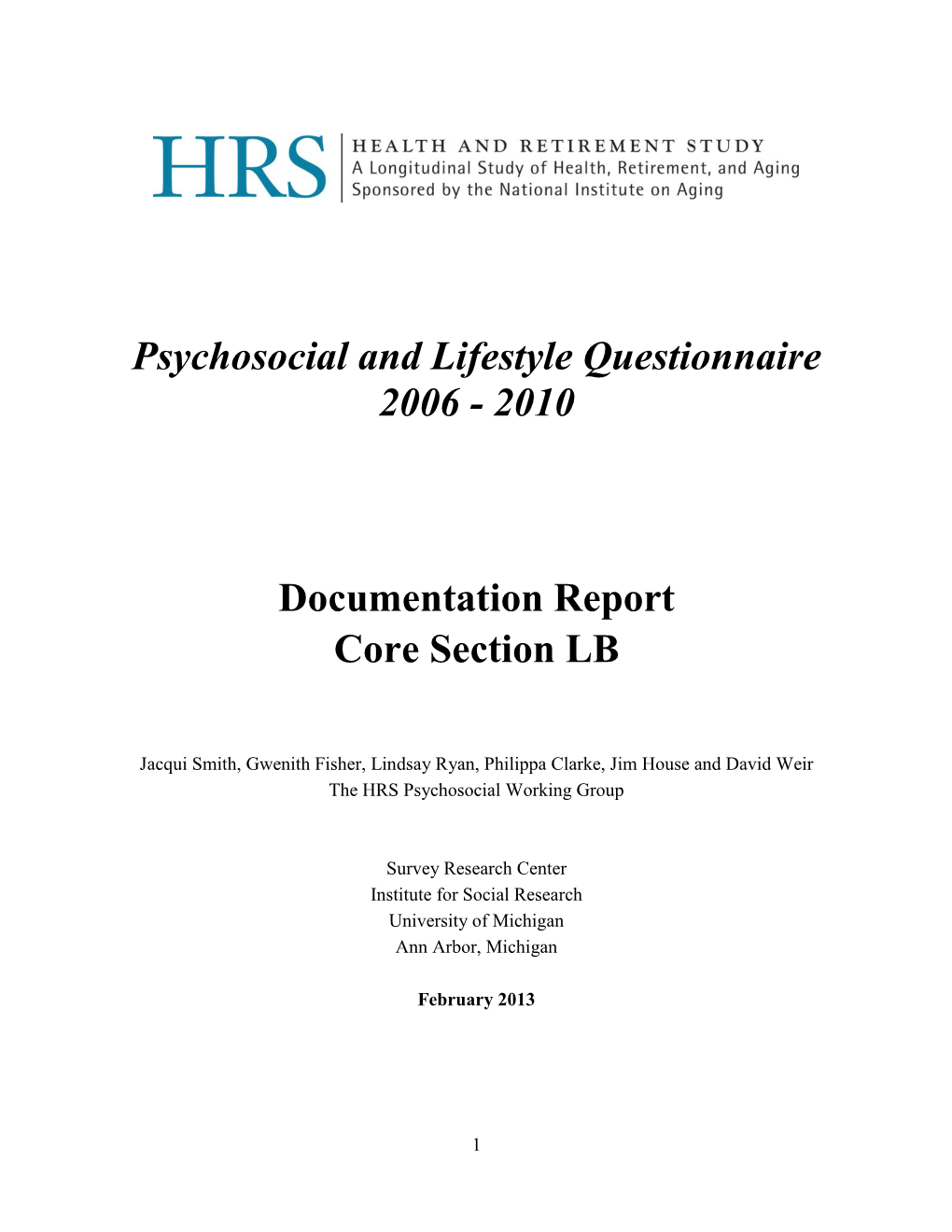 HRS 2006 Self-Administered Psychosocial Questionnaire