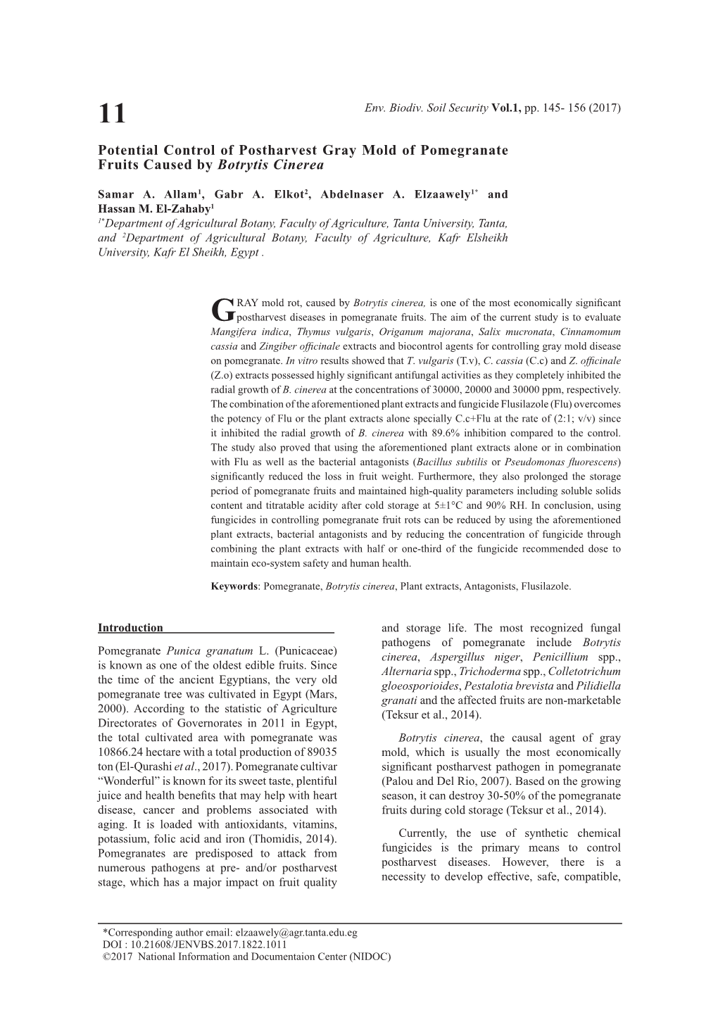 Potential Control of Postharvest Gray Mold of Pomegranate Fruits Caused by Botrytis Cinerea