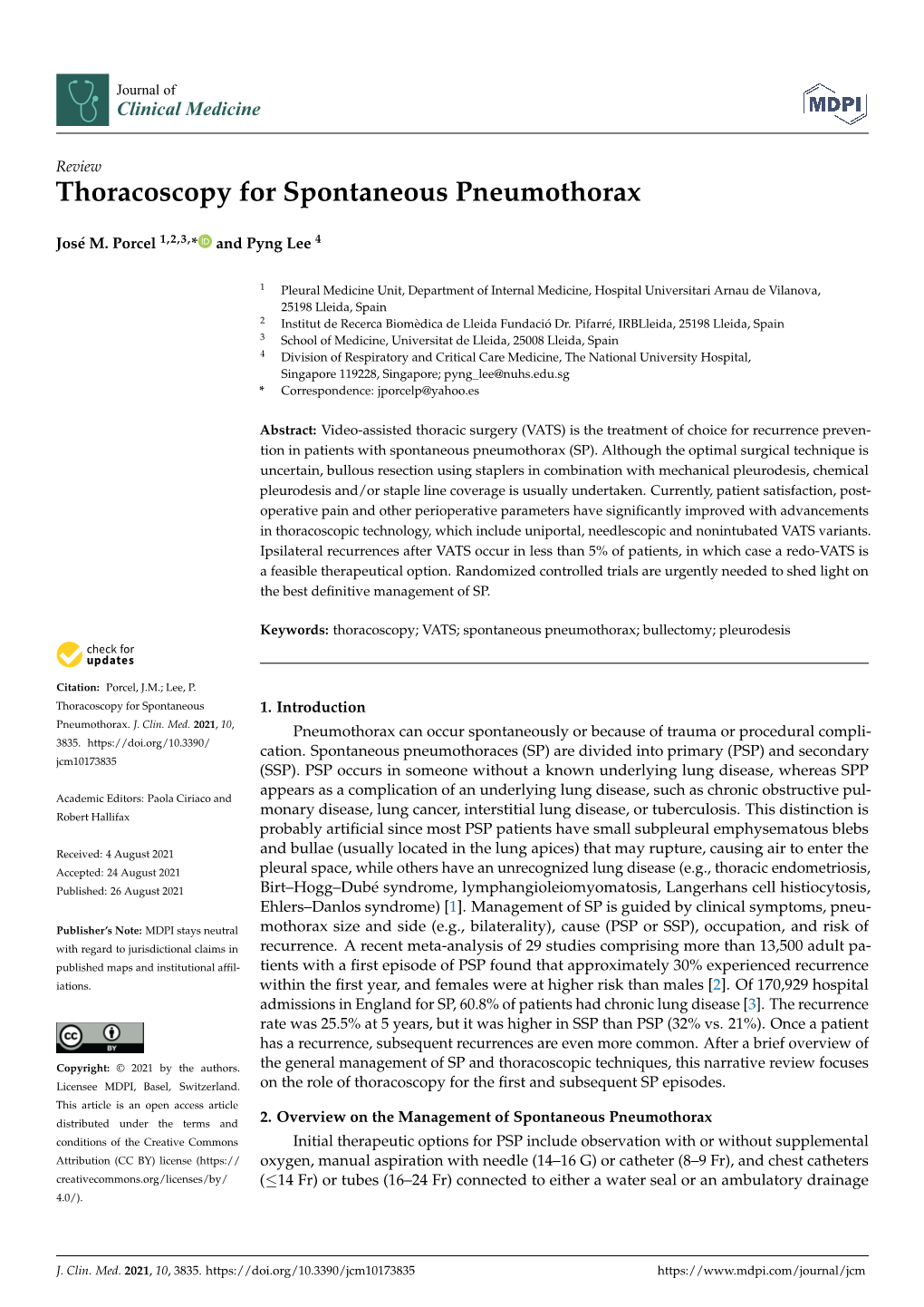 Thoracoscopy for Spontaneous Pneumothorax