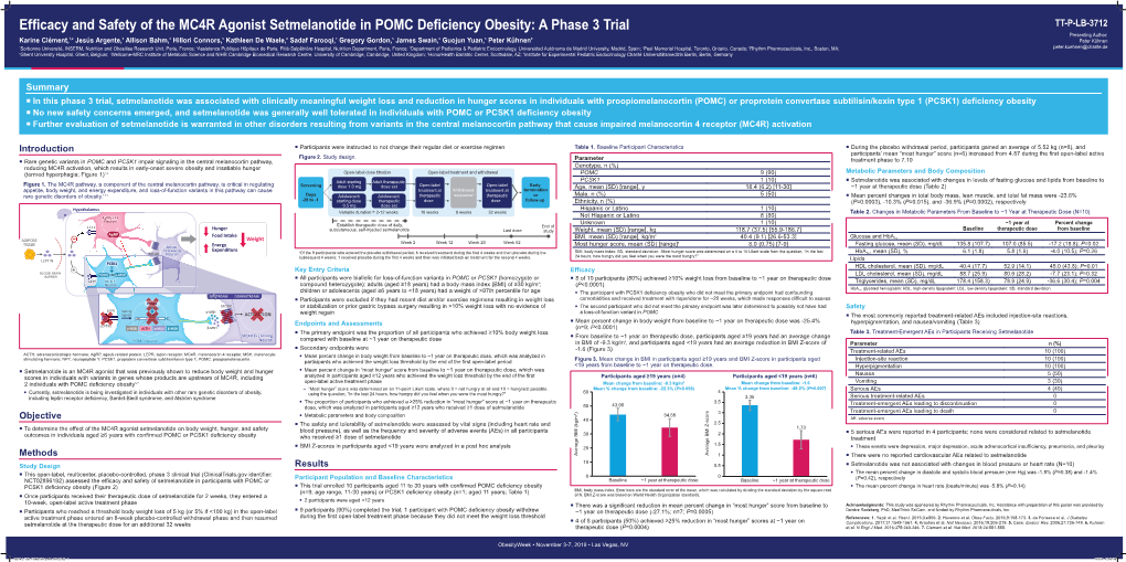 Efficacy and Safety of the MC4R Agonist Setmelanotide in POMC