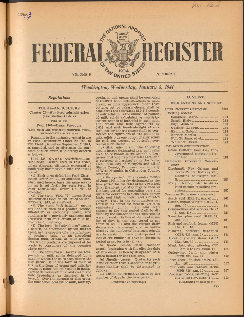 %C. 1934 Washington, Wednesday, January 5, 1944