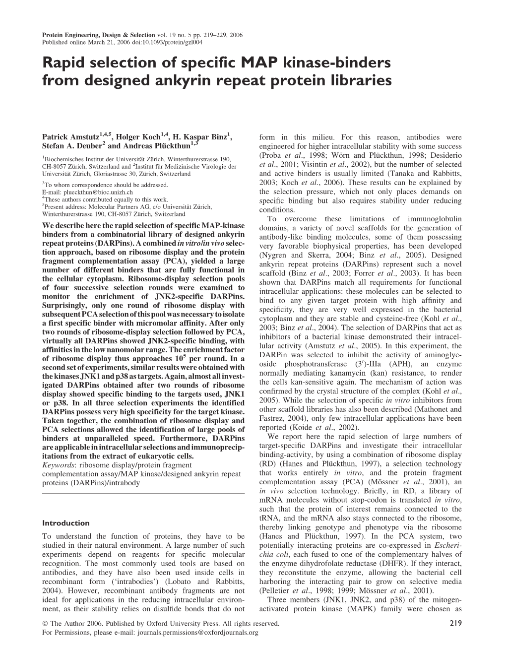 Rapid Selection of Specific MAP Kinase-Binders from Designed Ankyrin Repeat Protein Libraries