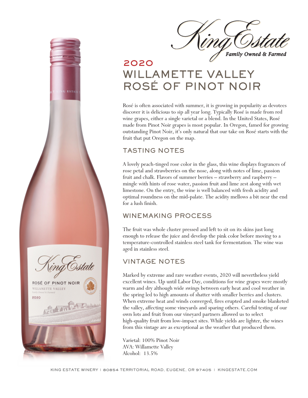 2020 King Estate Rosé of Pinot Noir