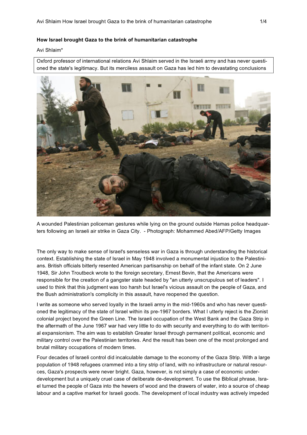 Avi Shlaim How Israel Brought Gaza to the Brink of Humanitarian Catastrophe 1/4