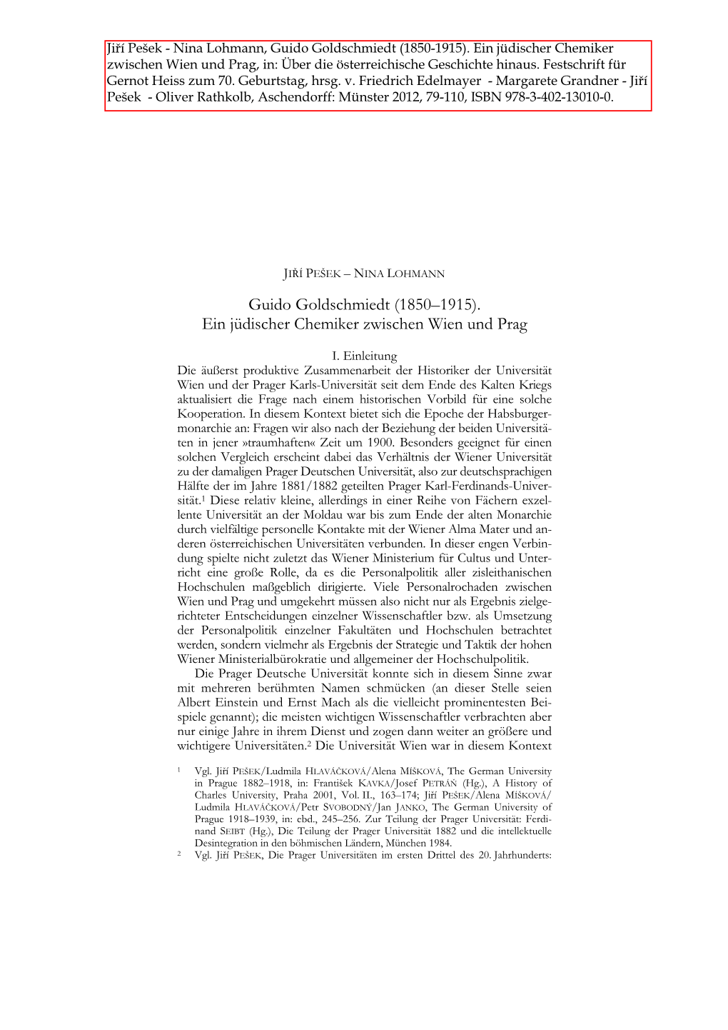 Guido Goldschmiedt (1850-1915). Ein Jüdischer Chemiker Zwischen Wien