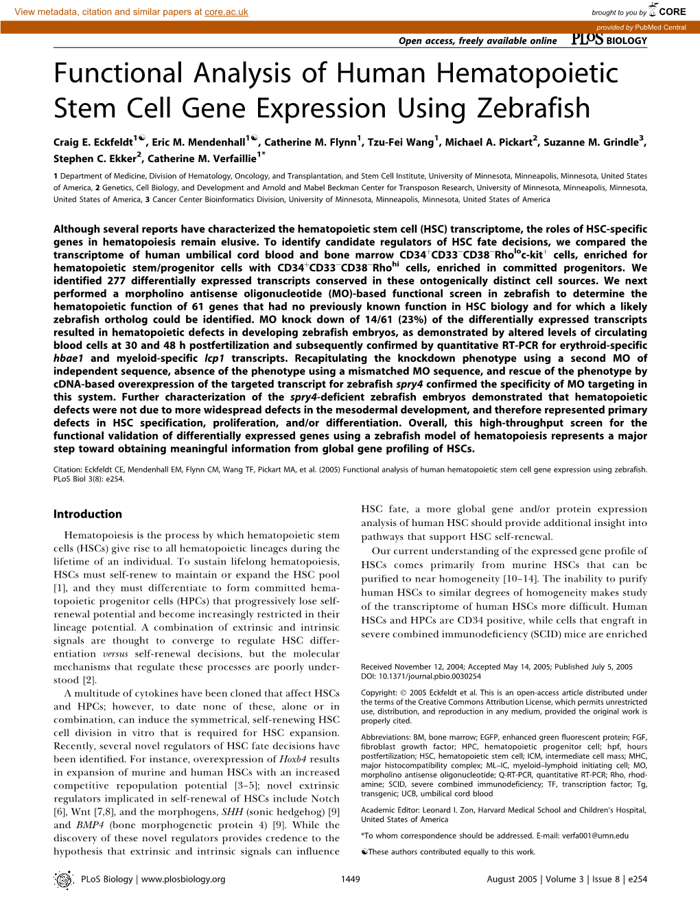 Functional Analysis of Human Hematopoietic Stem Cell Gene Expression Using Zebrafish