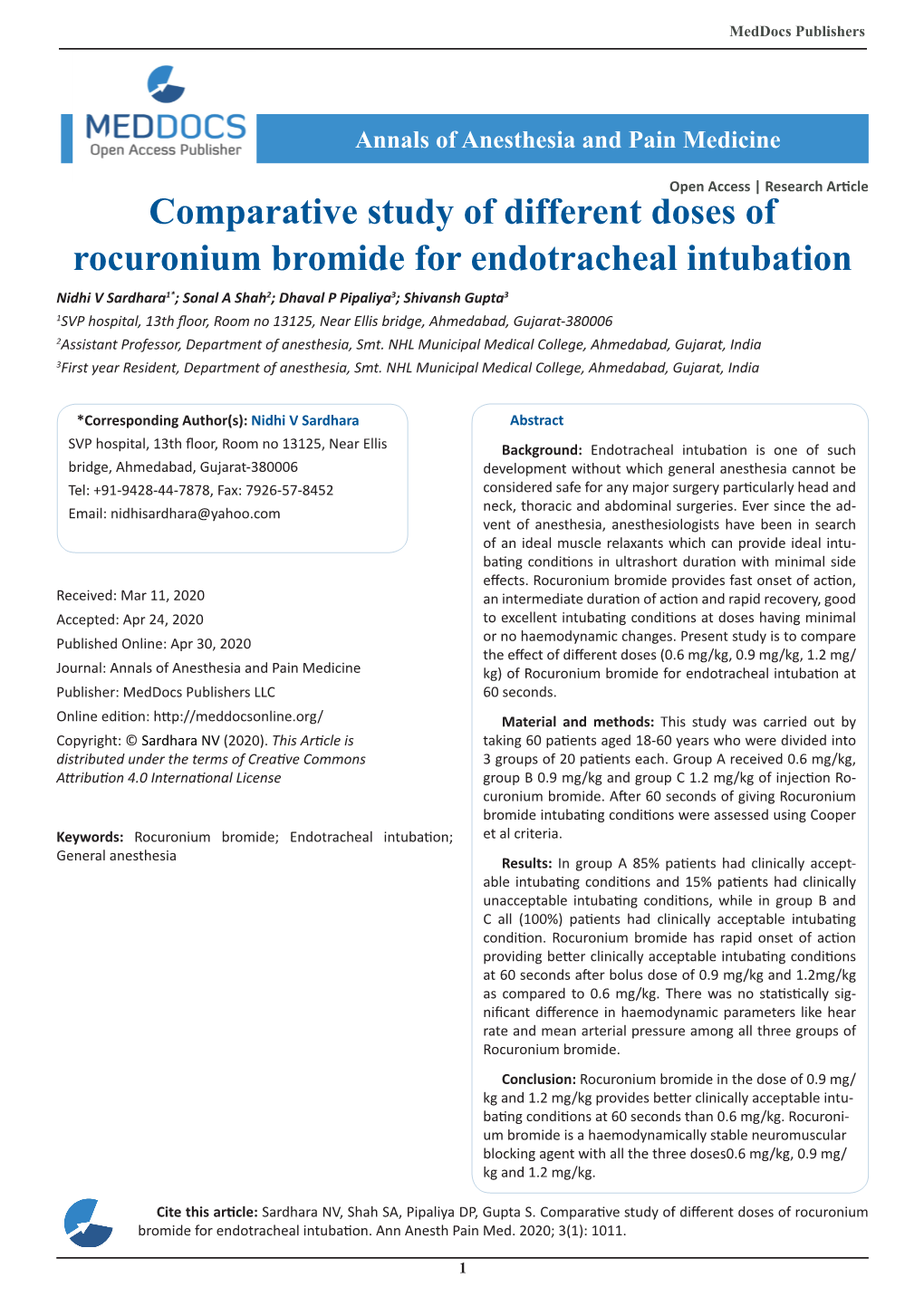 Comparative Study of Different Doses of Rocuronium Bromide For