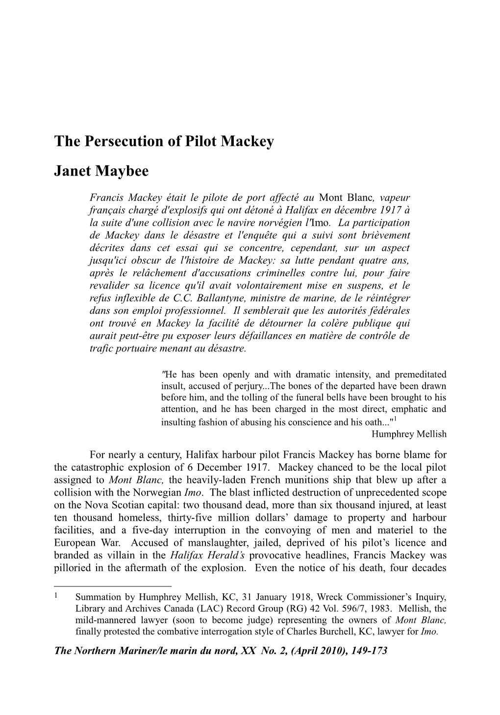 The Persecution of Pilot Mackey Janet Maybee