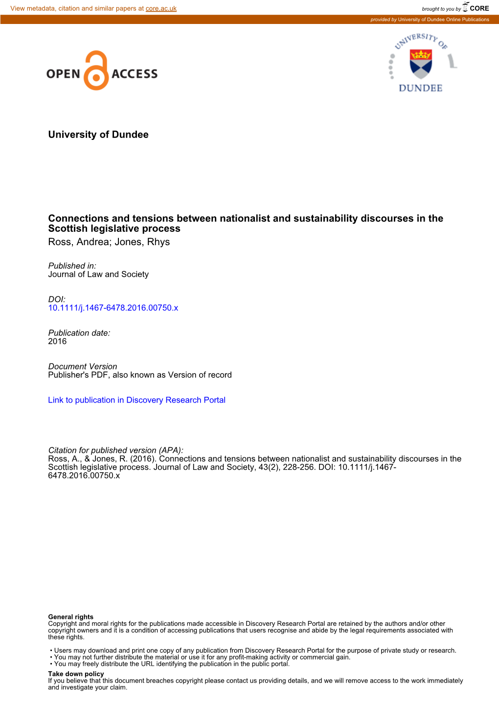 University of Dundee Connections and Tensions Between Nationalist