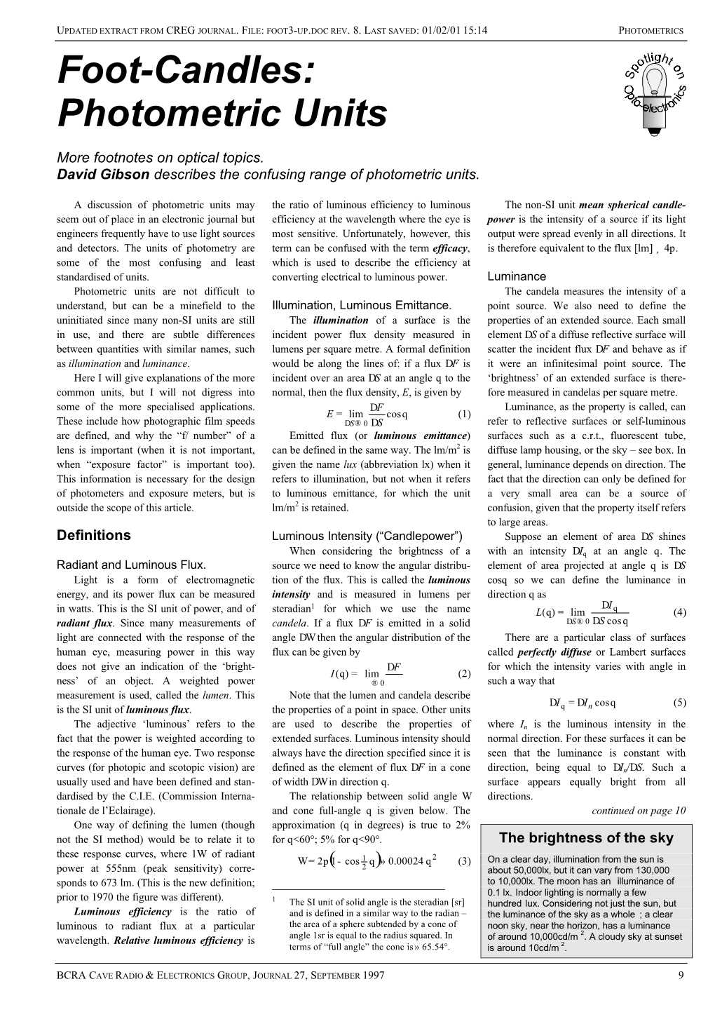 Foot-Candles: Photometric Units