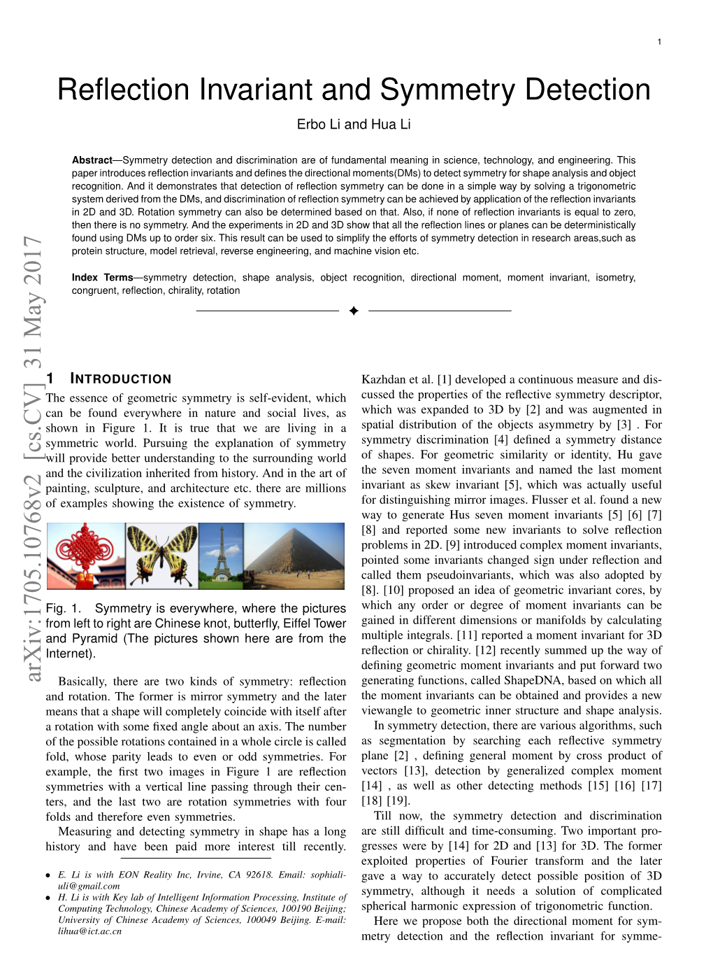 Reflection Invariant and Symmetry Detection