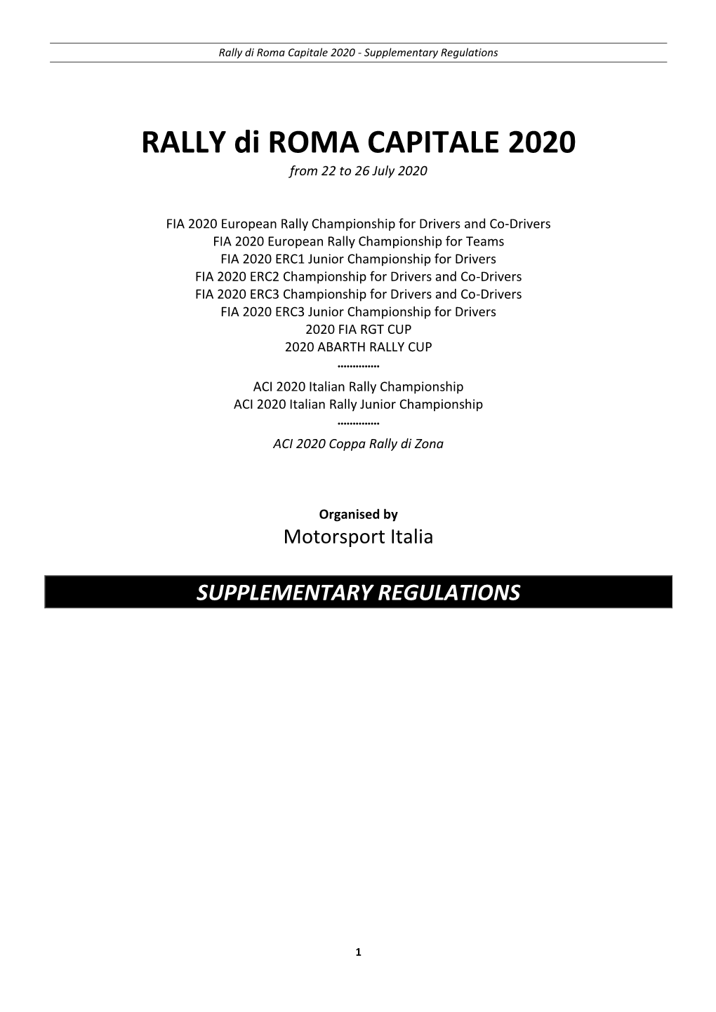 Rally Di Roma Capitale 2020 - Supplementary Regulations