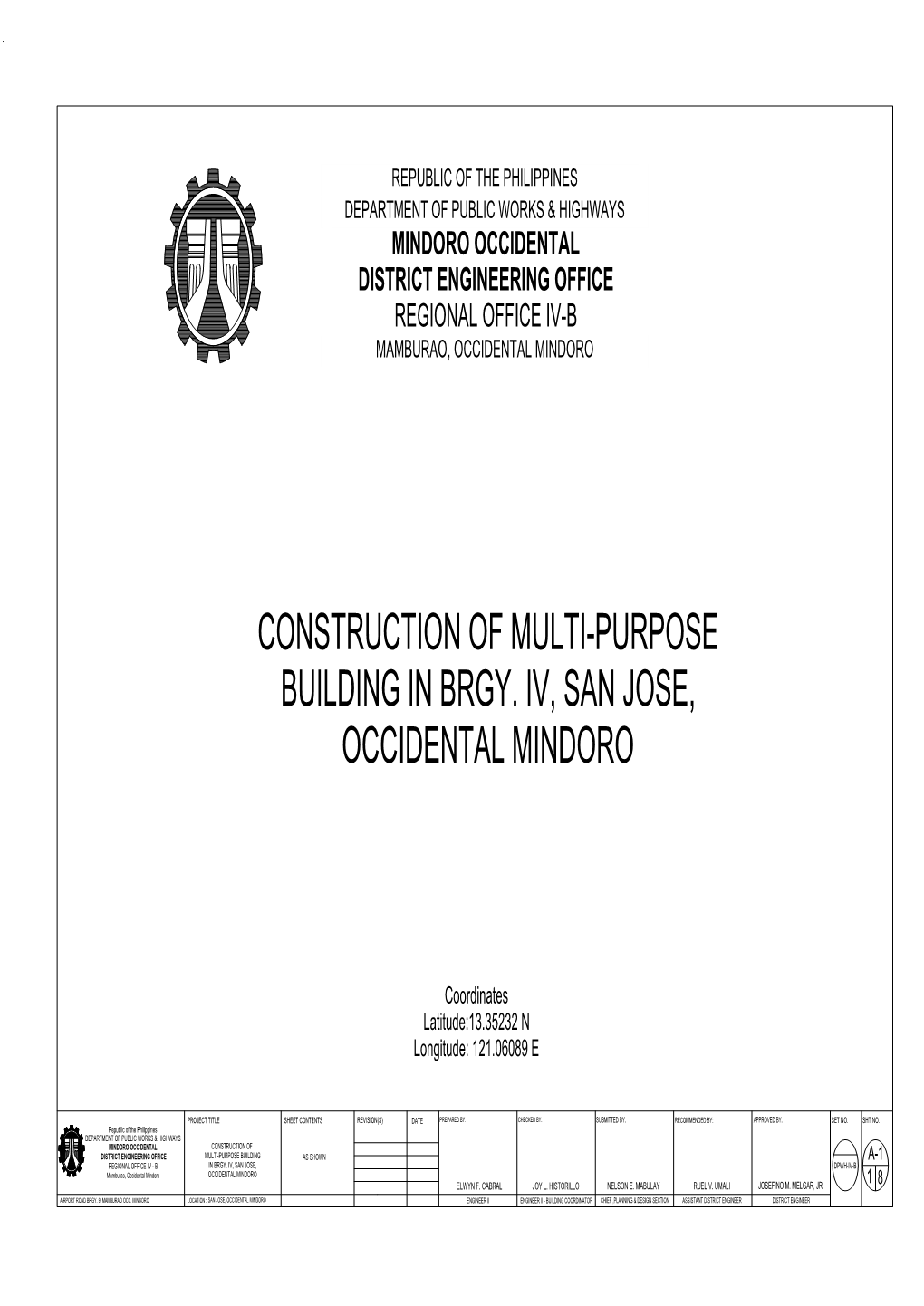 Construction of Multi-Purpose Building in Brgy. Iv, San Jose, Occidental Mindoro