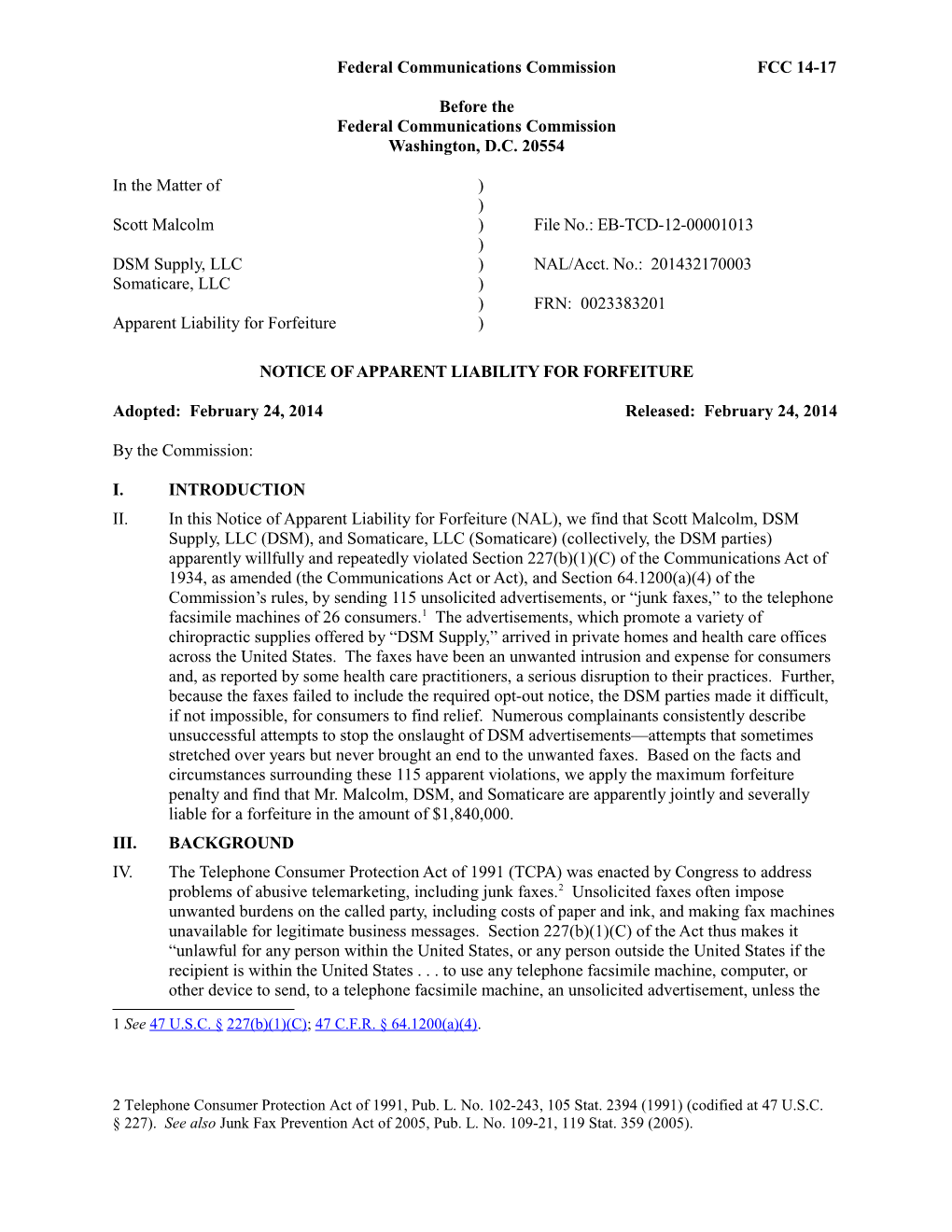 Federal Communications Commission FCC 14-17