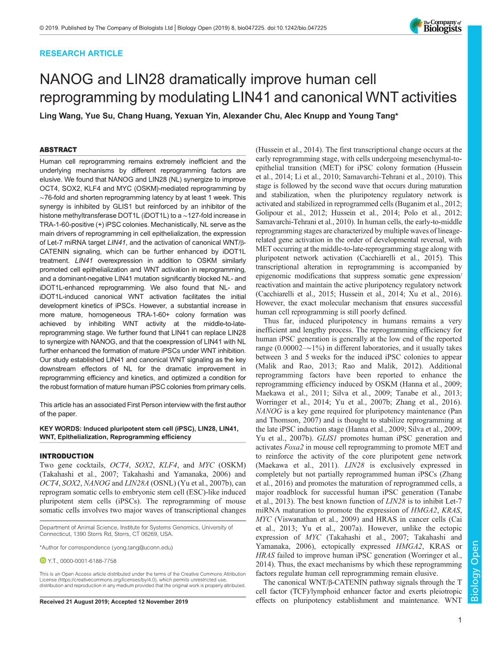 NANOG and LIN28 Dramatically Improve Human Cell Reprogramming