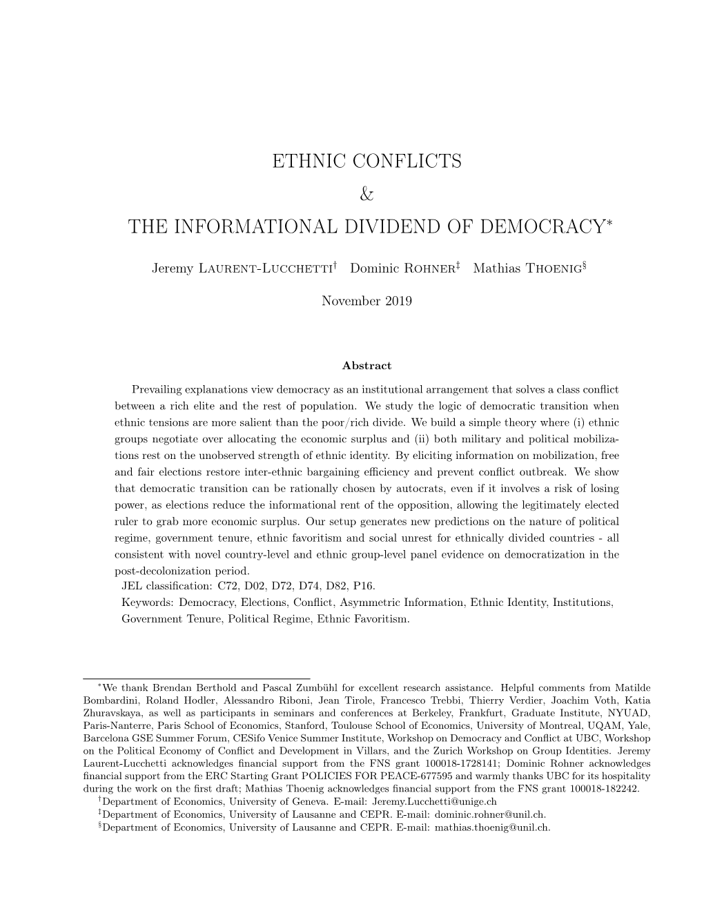 Ethnic Conflicts & the Informational Dividend of Democracy