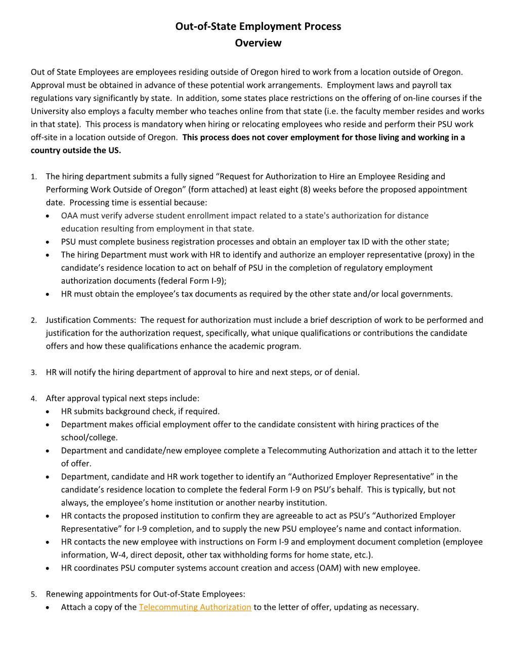 Out-Of-State Employment Process