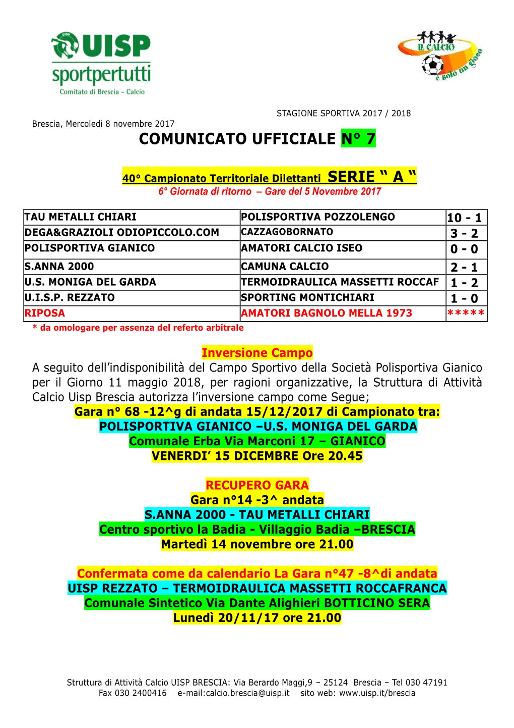 Comunicato Ufficiale N° 7