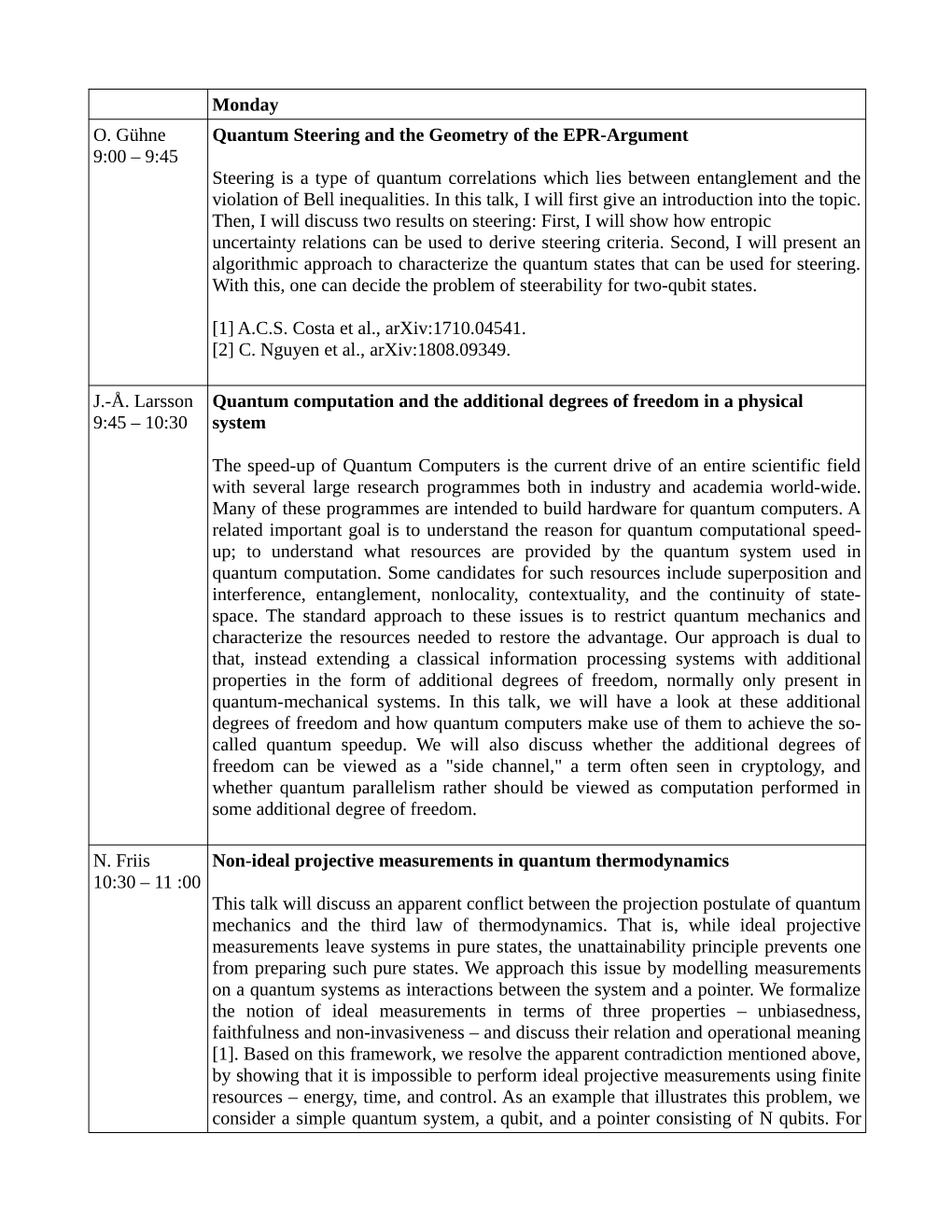 Monday O. Gühne 9:00 – 9:45 Quantum Steering and the Geometry of the EPR-Argument Steering Is a Type of Quantum Correlations