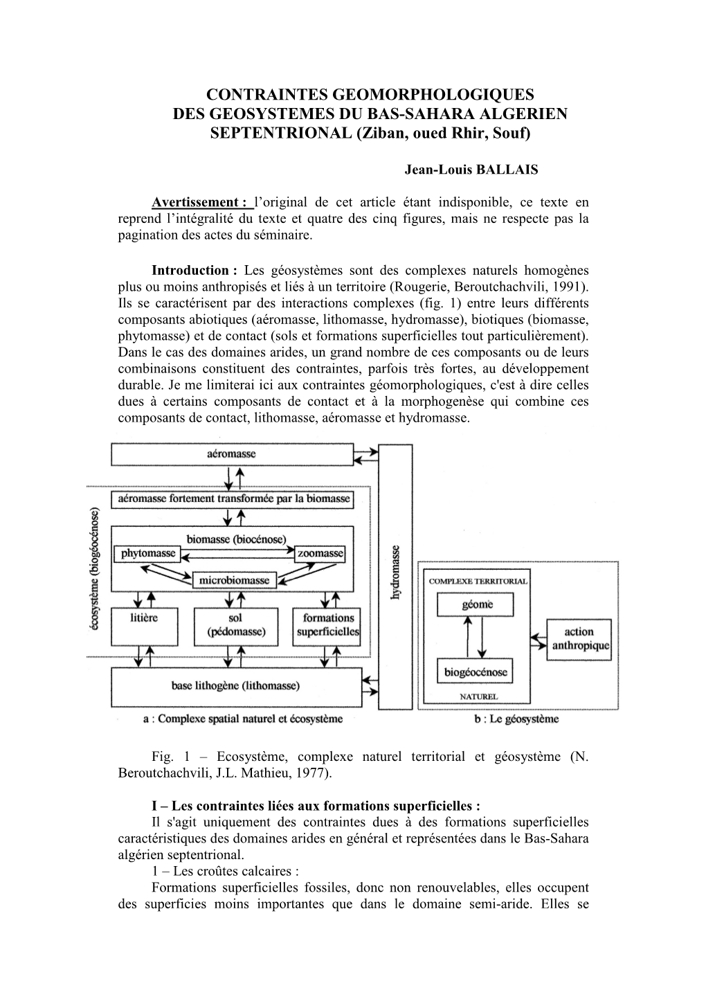 Contraintes Géomorphologiques Des Géosystèmes Du Bas Sahara Algérien Septentrional