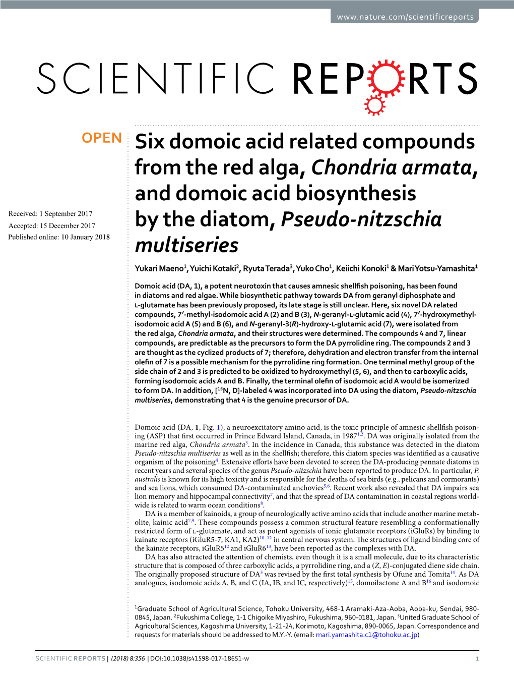 Six Domoic Acid Related Compounds from the Red Alga, Chondria Armata