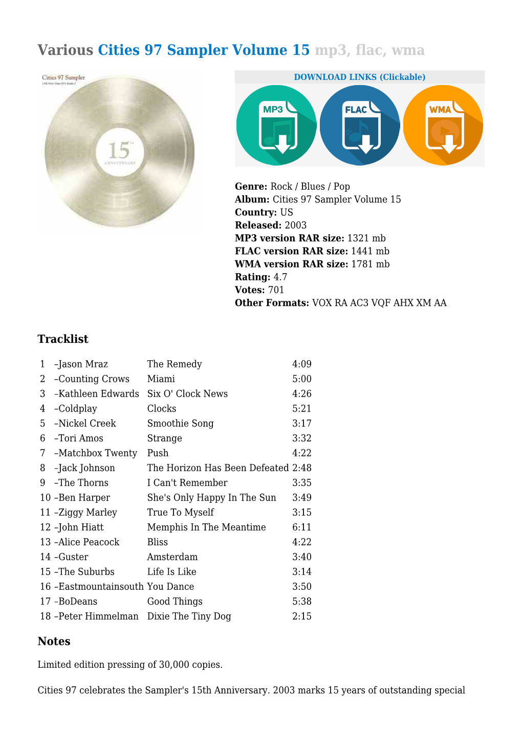 Various Cities 97 Sampler Volume 15 Mp3, Flac, Wma