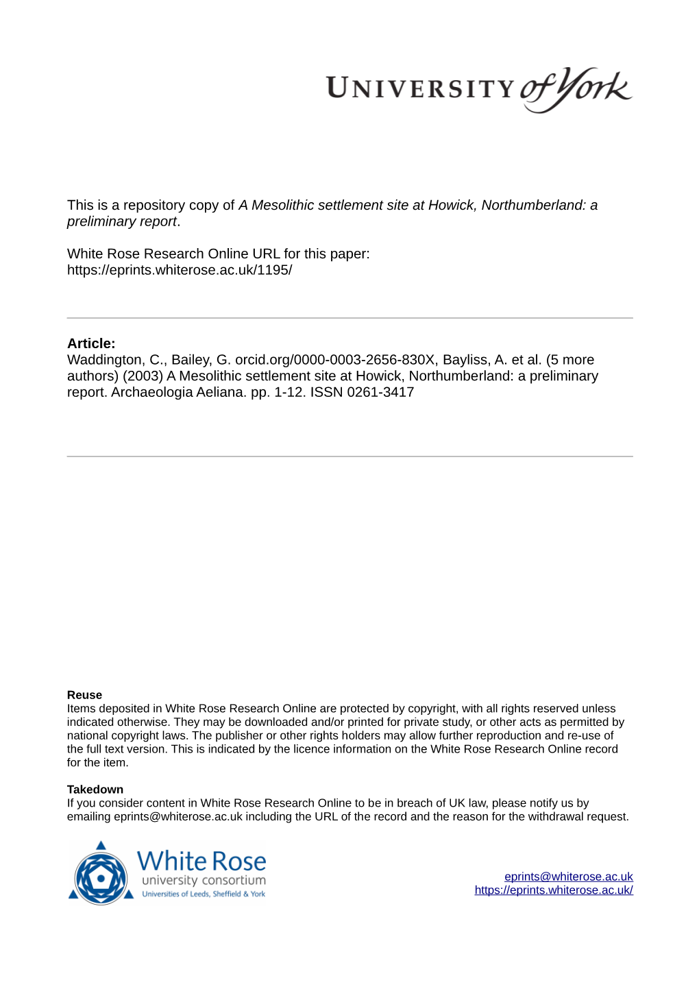 A Mesolithic Settlement Site at Howick, Northumberland: a Preliminary Report