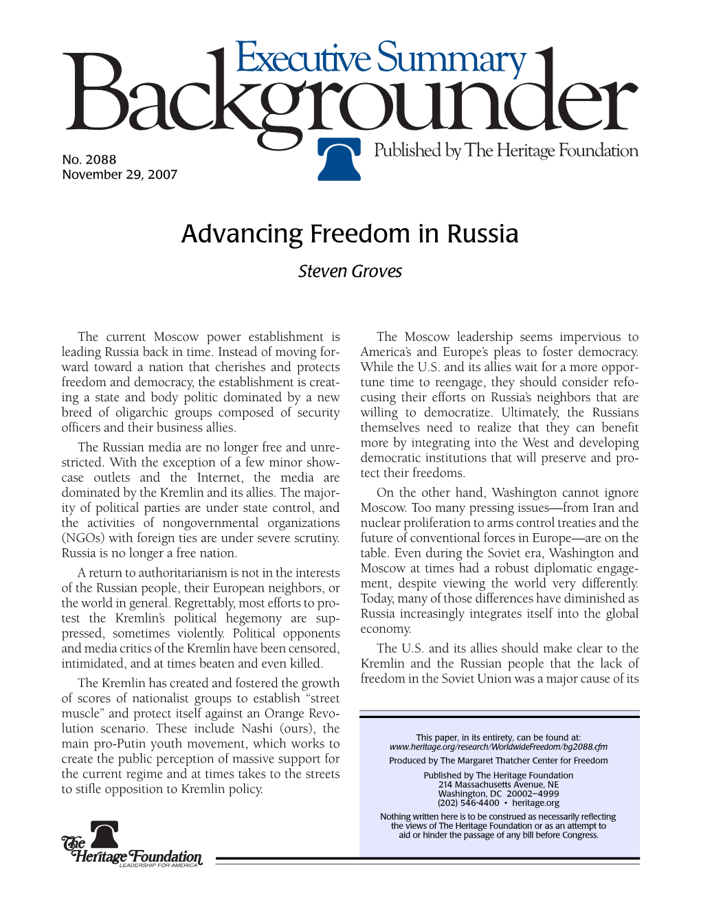 Advancing Freedom in Russia Steven Groves