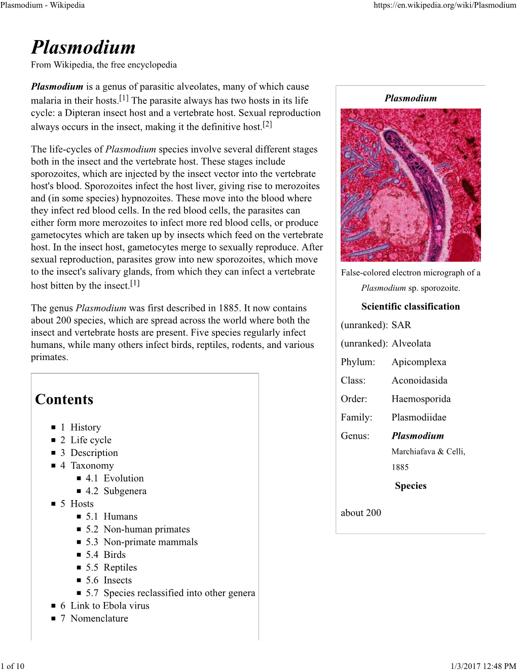 Plasmodium Scientific Classification