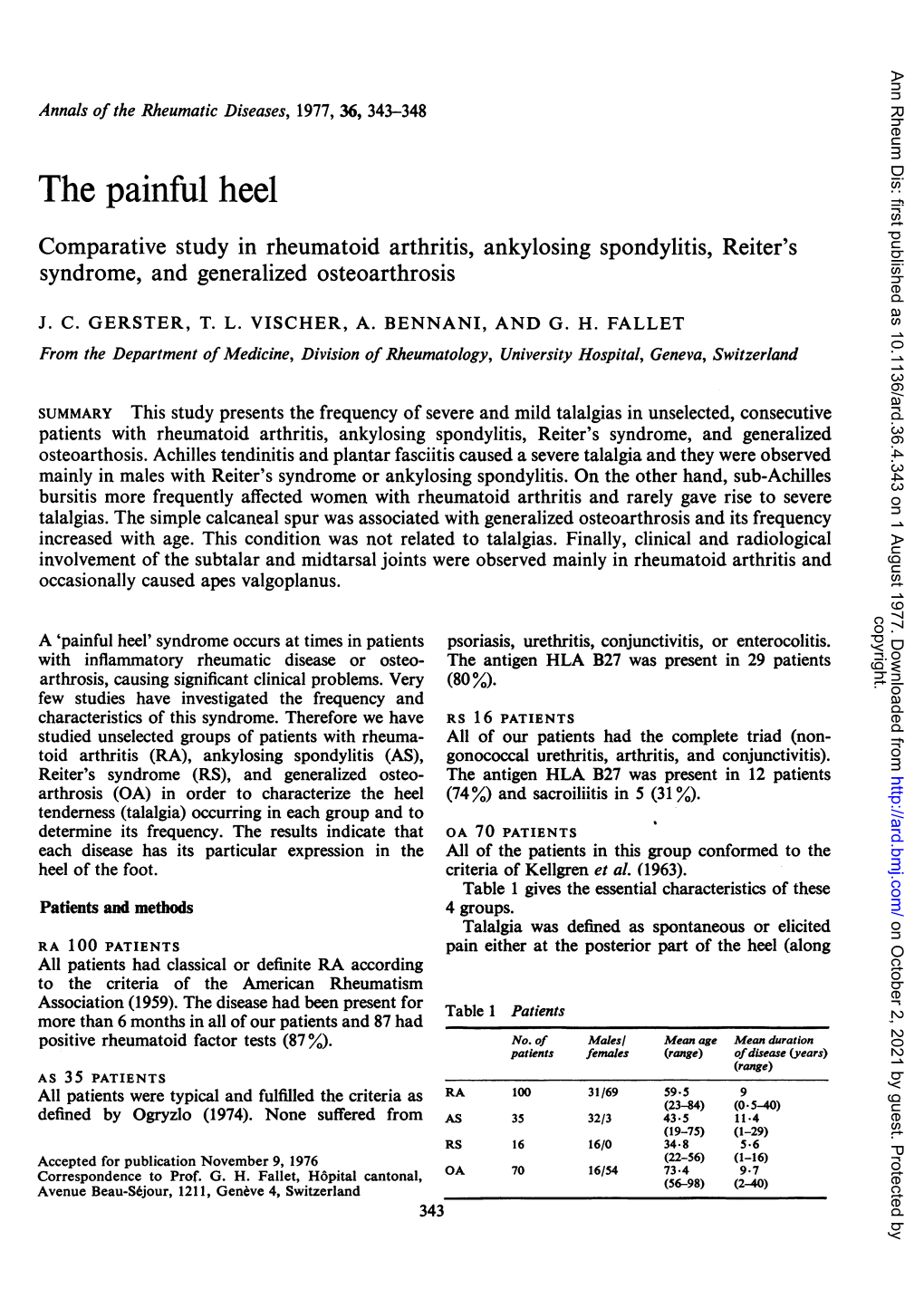 The Painful Heel Comparative Study in Rheumatoid Arthritis, Ankylosing Spondylitis, Reiter's Syndrome, and Generalized Osteoarthrosis