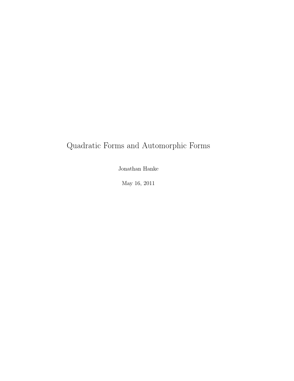 Quadratic Forms and Automorphic Forms