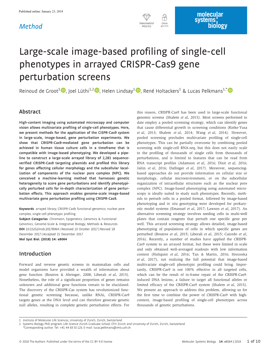 Large-Scale Image-Based Profiling of Single-Cell Phenotypes in Arrayed CRISPR-Cas9 Gene Perturbation Screens