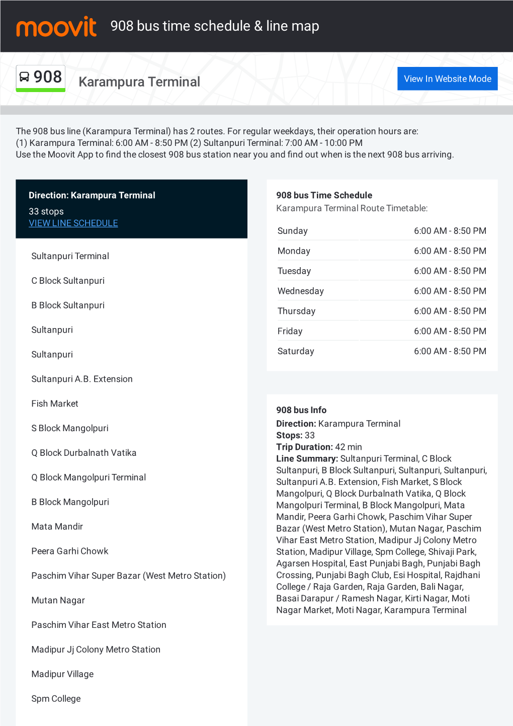 908 Bus Time Schedule & Line Route