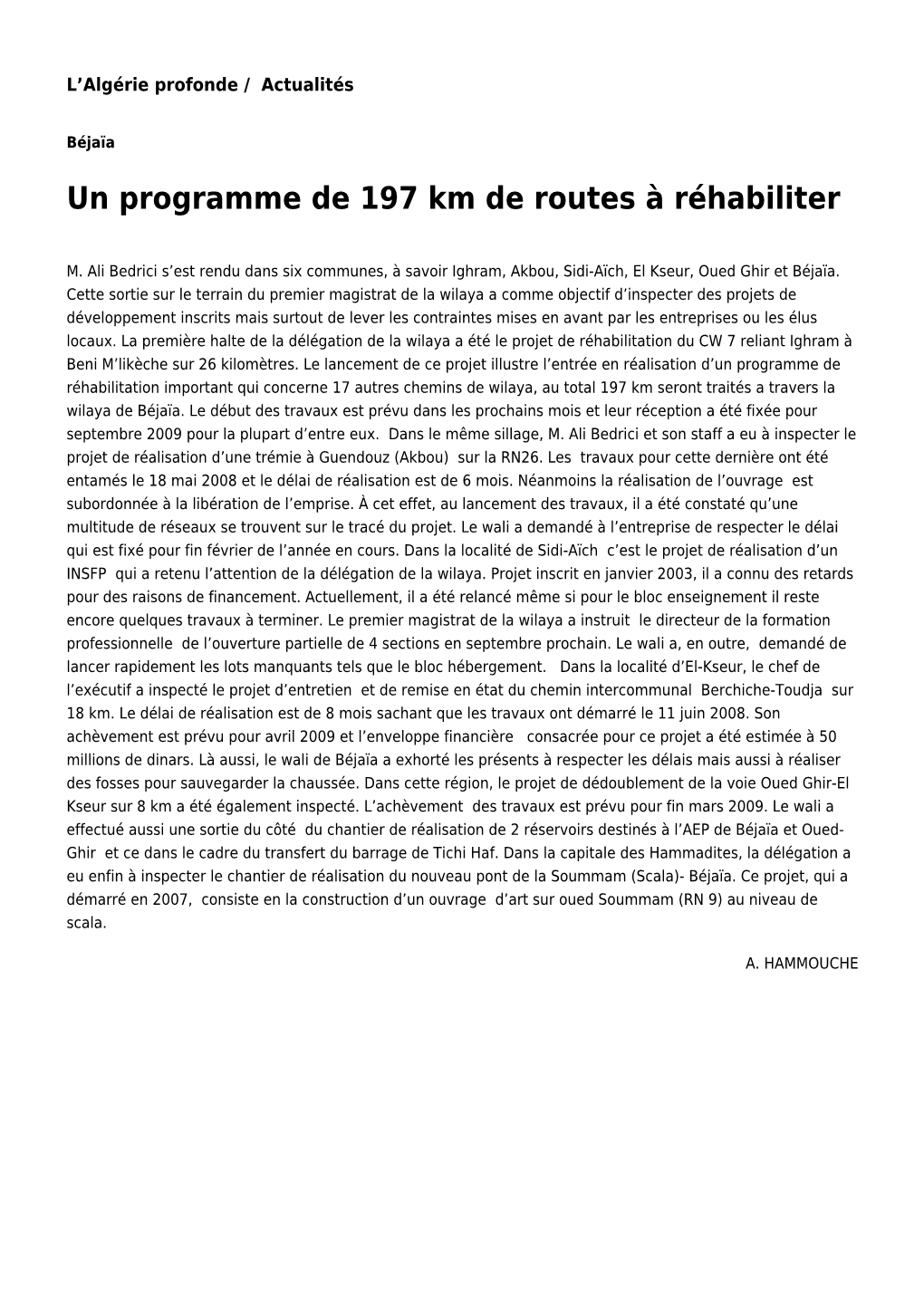 Un Programme De 197 Km De Routes À Réhabiliter