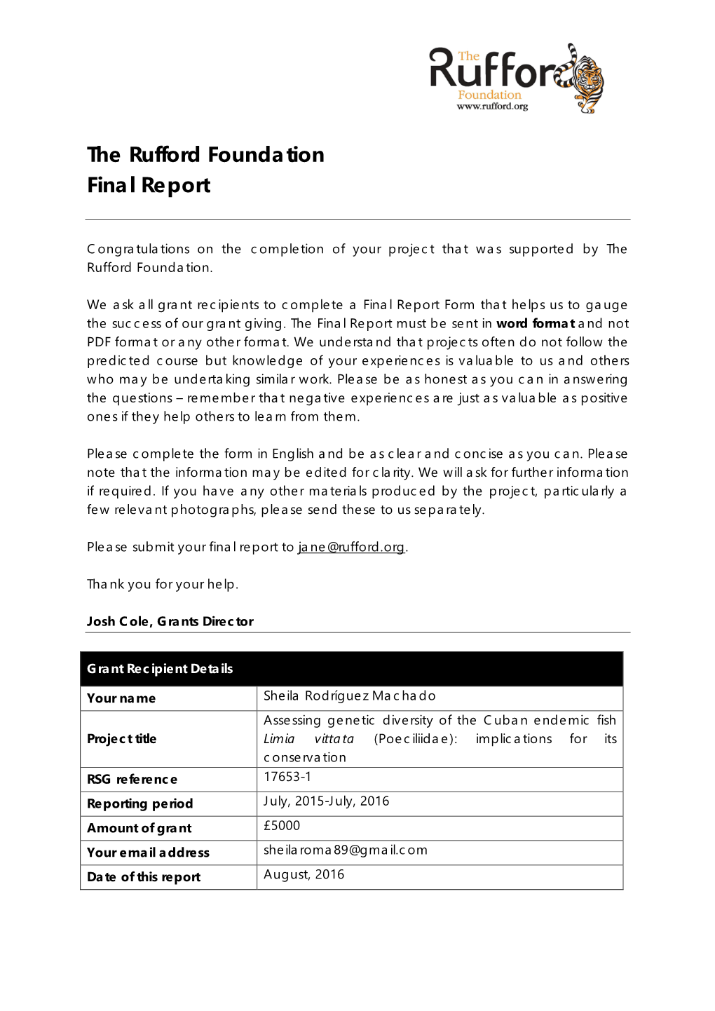 The Rufford Foundation Final Report