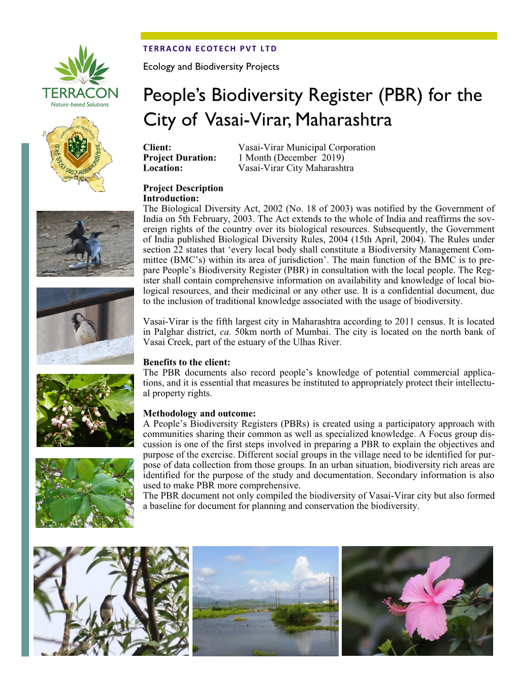 People's Biodiversity Register (PBR) for the City of Vasai-Virar, Maharashtra