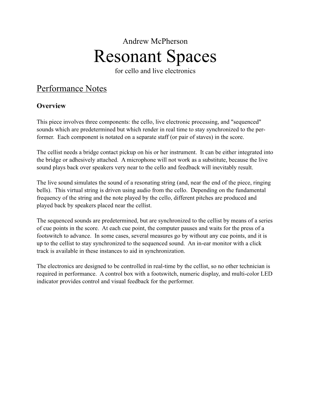 Resonant Spaces Notes