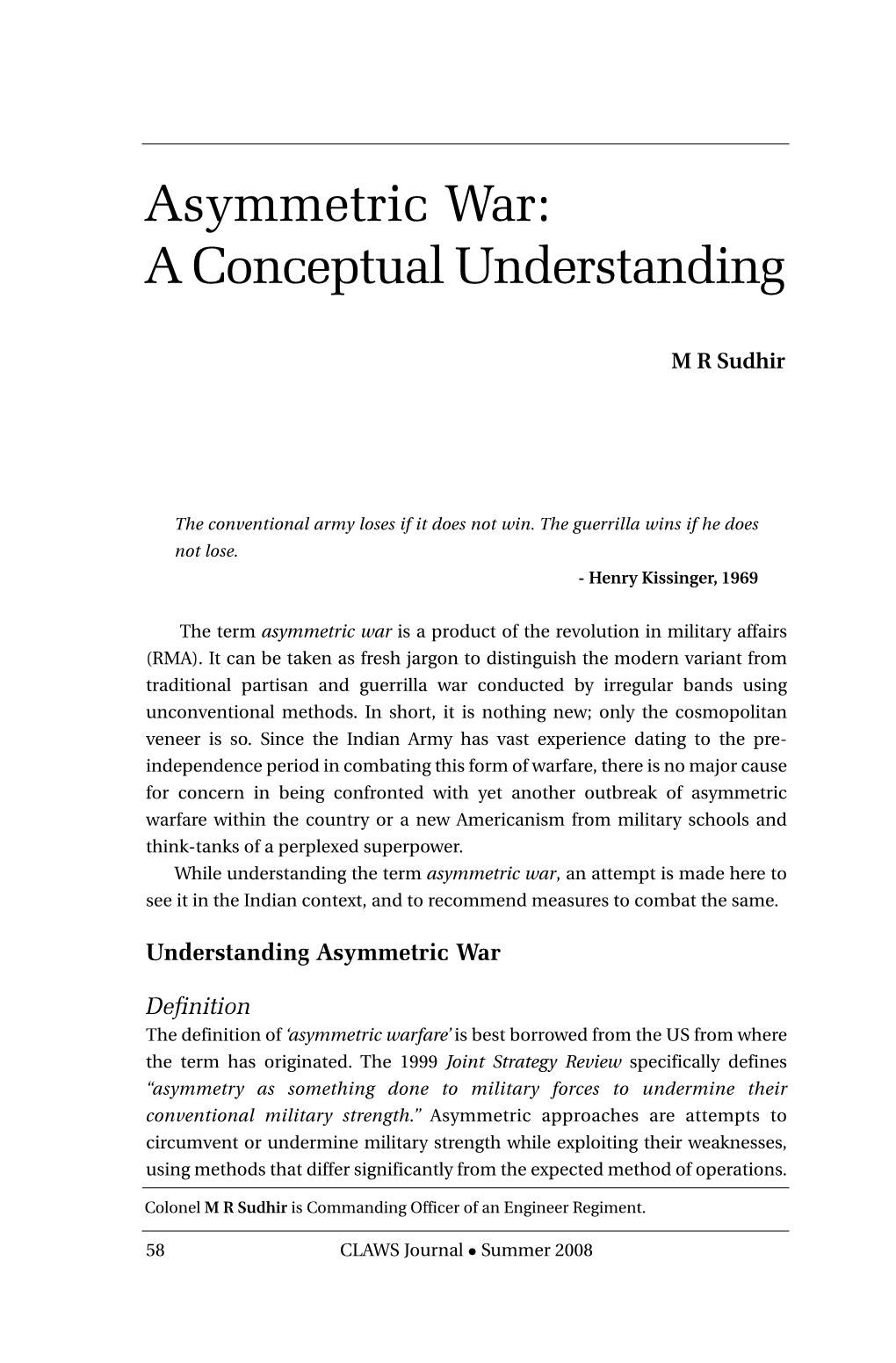 Asymmetric War: a Conceptual Understanding