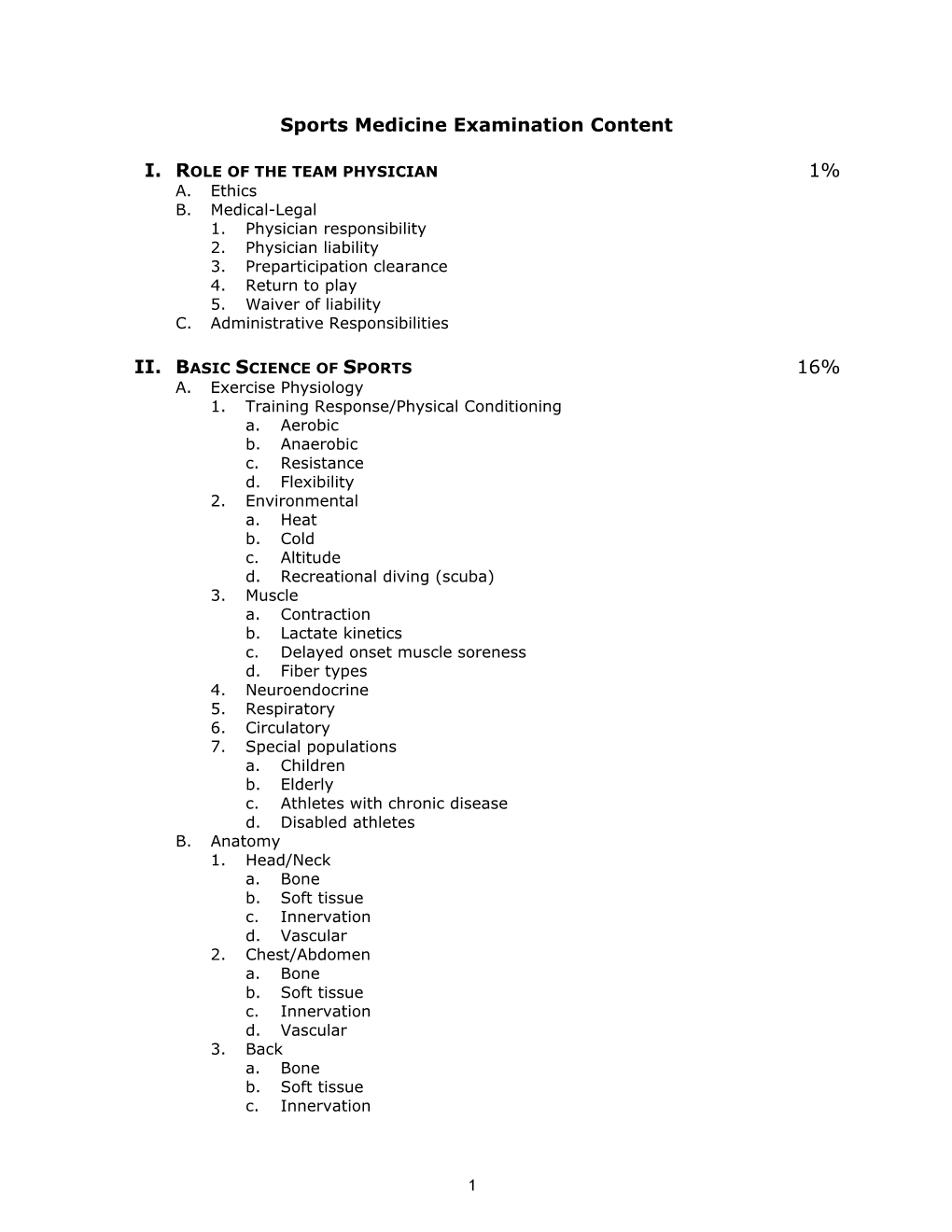 Sports Medicine Examination Outline