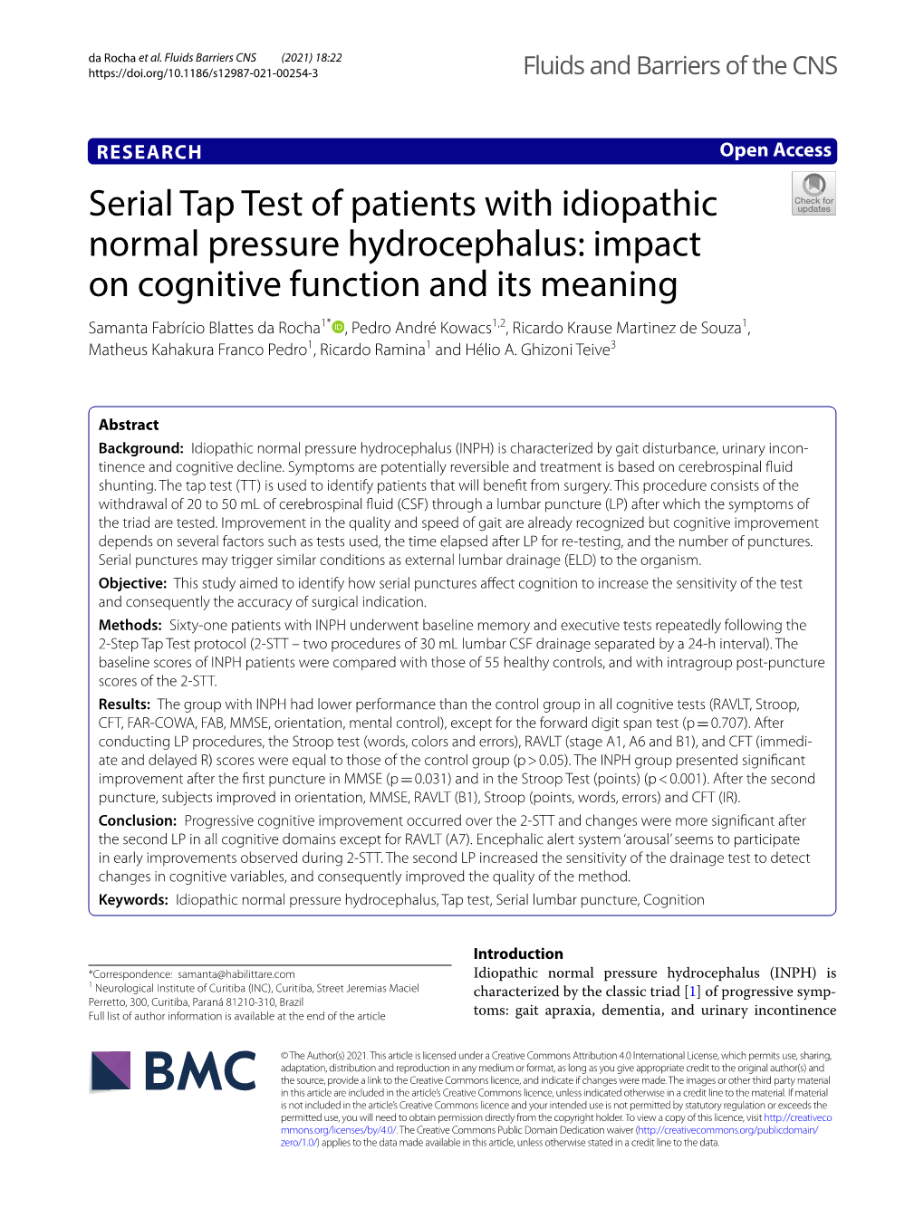 Serial Tap Test of Patients with Idiopathic Normal Pressure