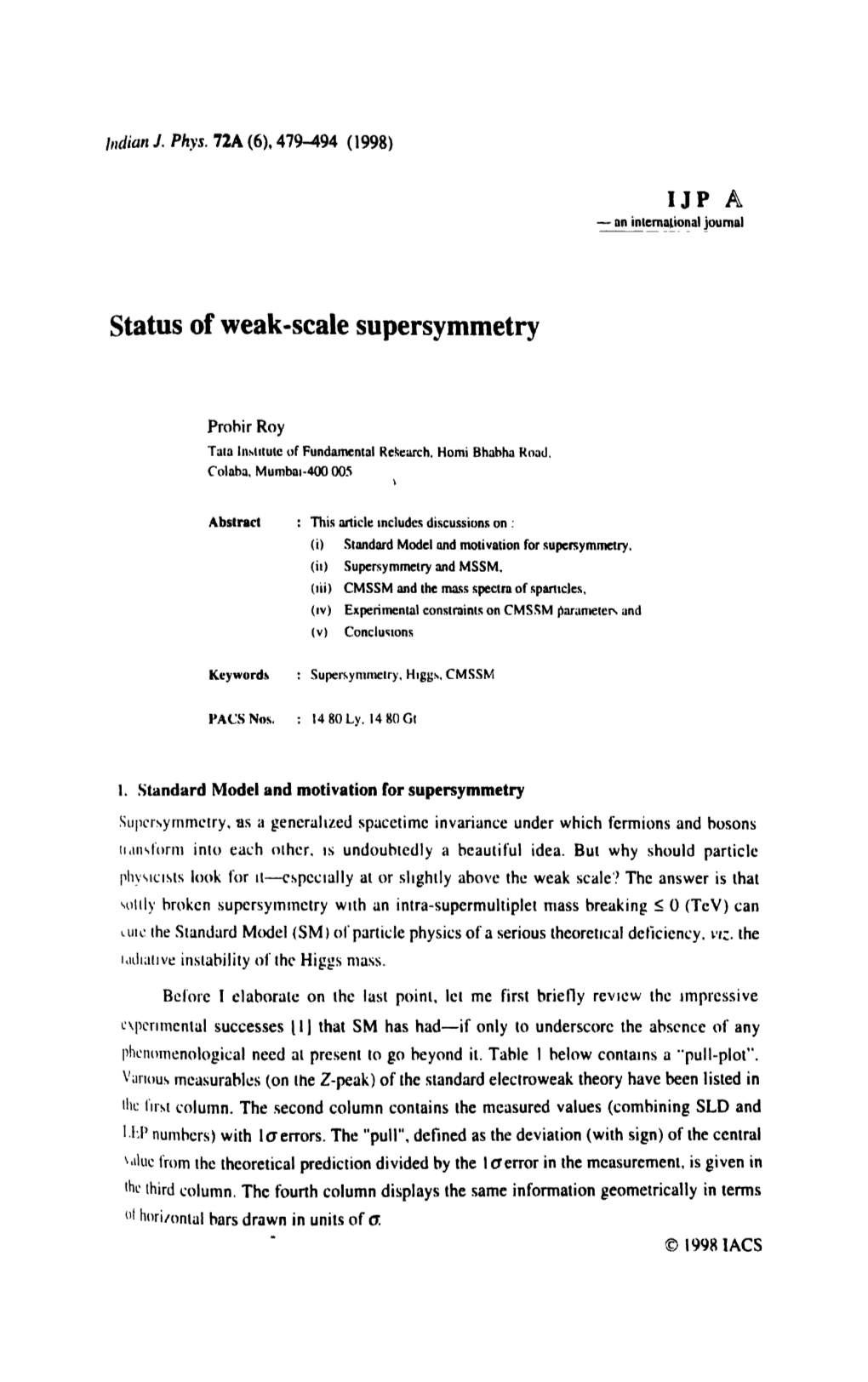 IJP a Status of Weak-Scale Supersymmetry 1