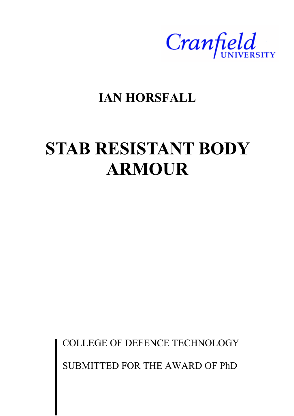 Stab Resistant Body Armour