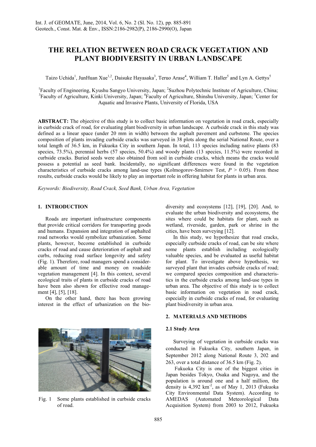 The Relation Between Road Crack Vegetation and Plant Biodiversity in Urban Landscape