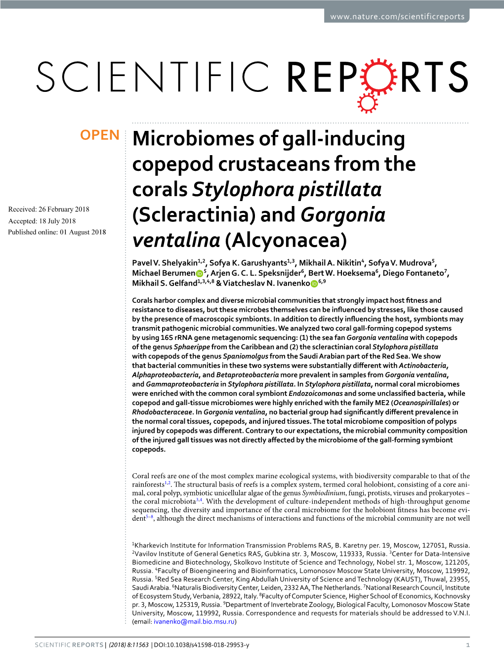 Microbiomes of Gall-Inducing Copepod Crustaceans from the Corals Stylophora Pistillata (Scleractinia) and Gorgonia Ventalina